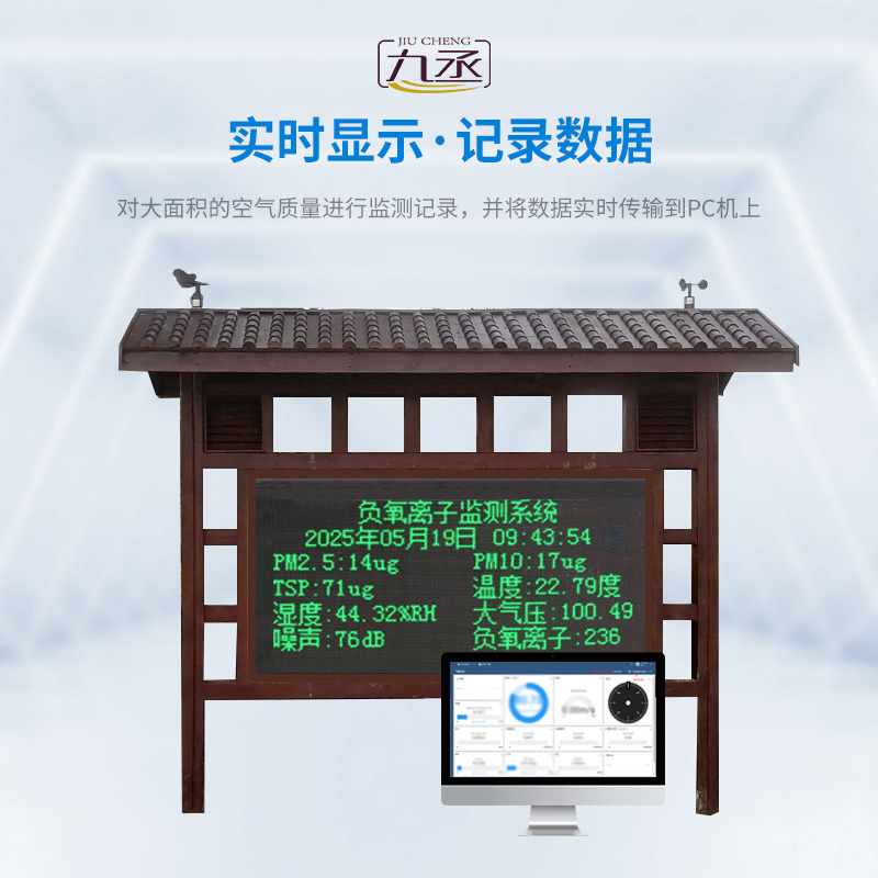 負(fù)氧離子濃度監(jiān)測(cè)儀，與景觀(guān)木亭結(jié)合，城市新風(fēng)尚